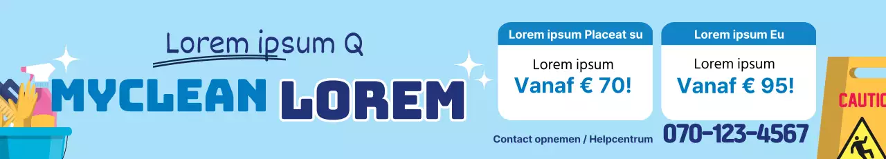 Blauwe illustratie ter promotie van een nette schoonmaakdienst