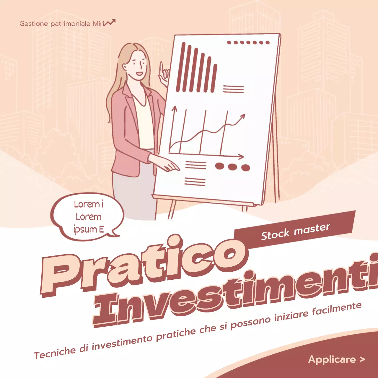 Lezione di investimento azionario con illustrazione rosa