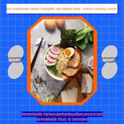 Promoot retro ramen maaltijdpakketten in blauw en oranje