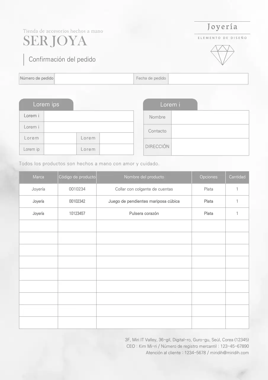 Modelo de documento de confirmación de pedido de joyería Greytone