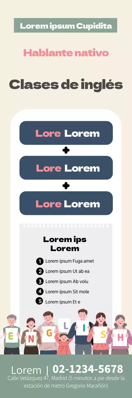 Ilustración en beige promoción de escuela inglesa