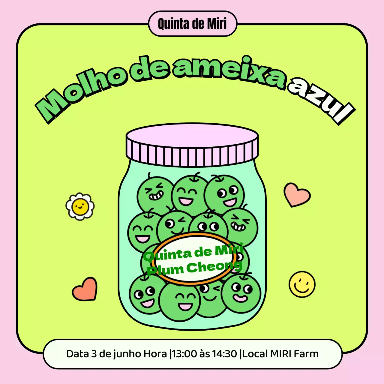 Promover a bebida de ameixa verde, com personagens engraçados