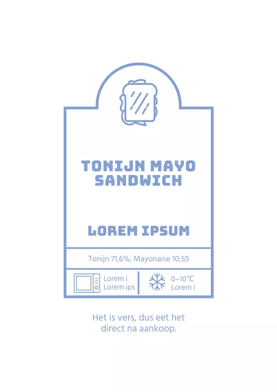 Eenvoudige tonijn mayo label ontwerp poster in hemelsblauw