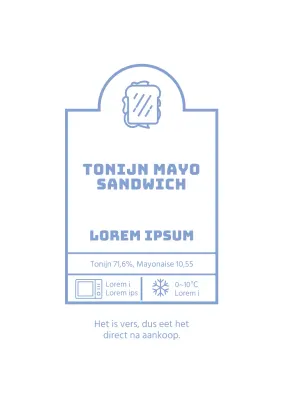 Eenvoudige tonijn mayo label ontwerp poster in hemelsblauw