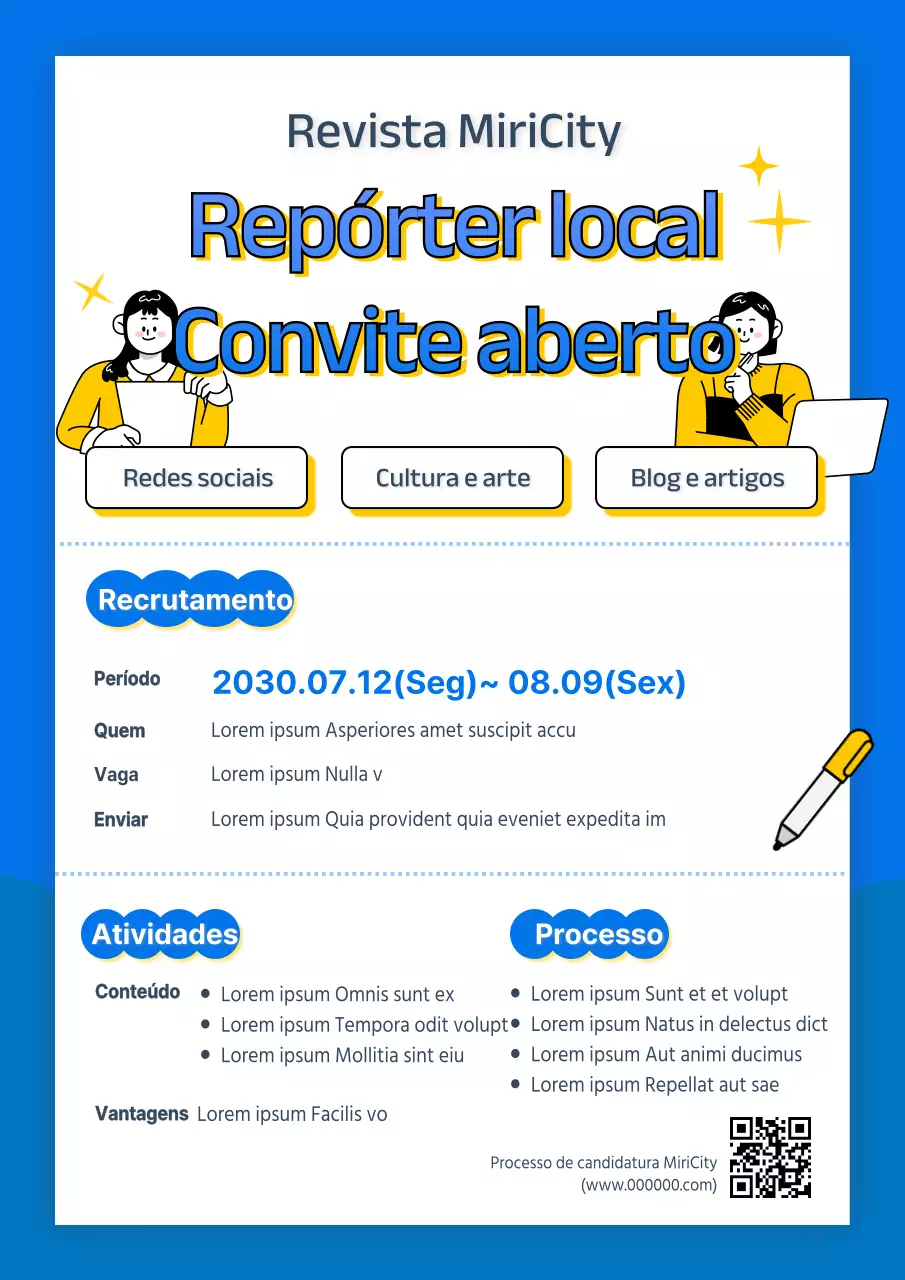Ilustração de linhas azuis e amarelas para um discurso de recrutamento limpo