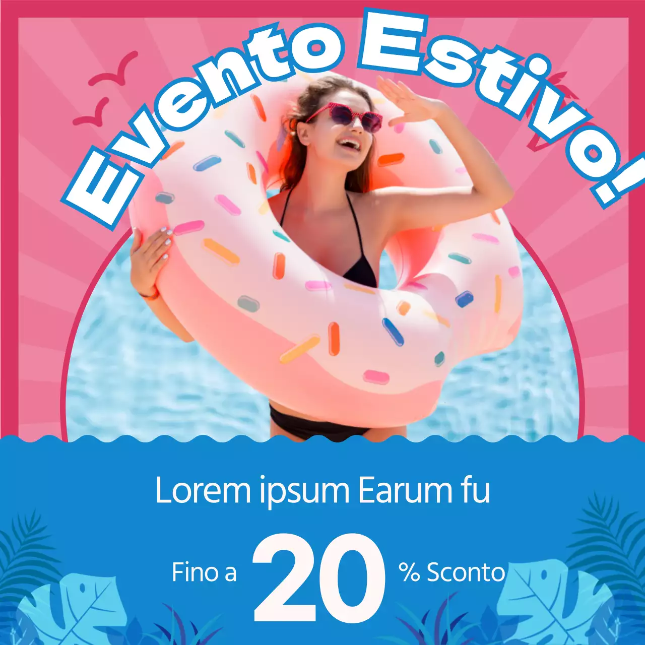 Risparmiate sulla moda mare estiva, evidenziata da foto rosa e blu