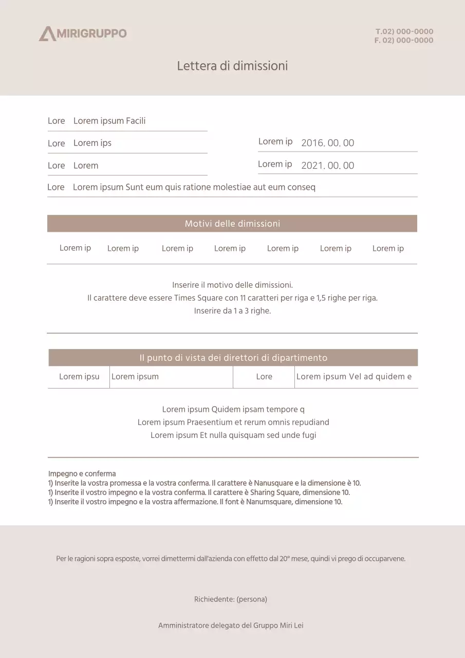 Una lettera di dimissioni beige, tono su tono