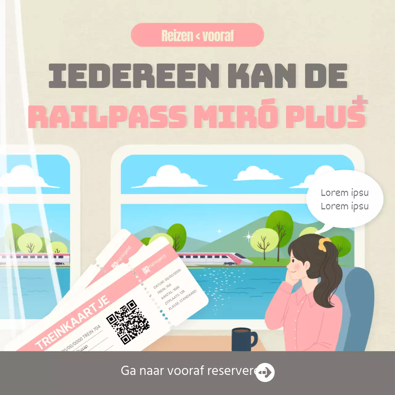 Beige Grijs Roze Illustratie Spoor Dag Rail Pass Social Media