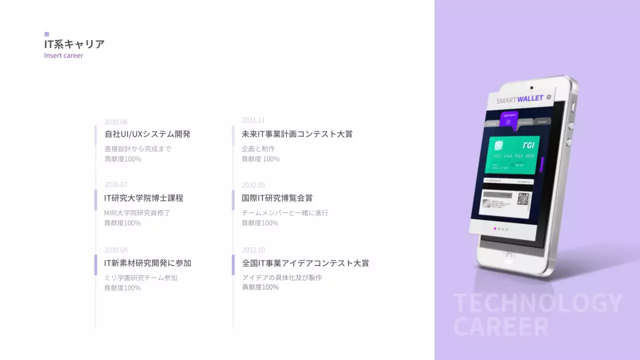 薄紫のグラデーションが施されたシンプルなポートフォリオ