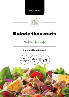 Affiche de l'étiquette simple de salade de thon en blanc