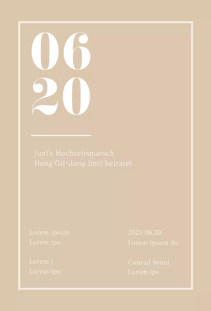 Hochzeitseinladung vertikale Postkarte mit Beigetönen und einem sauberen Look