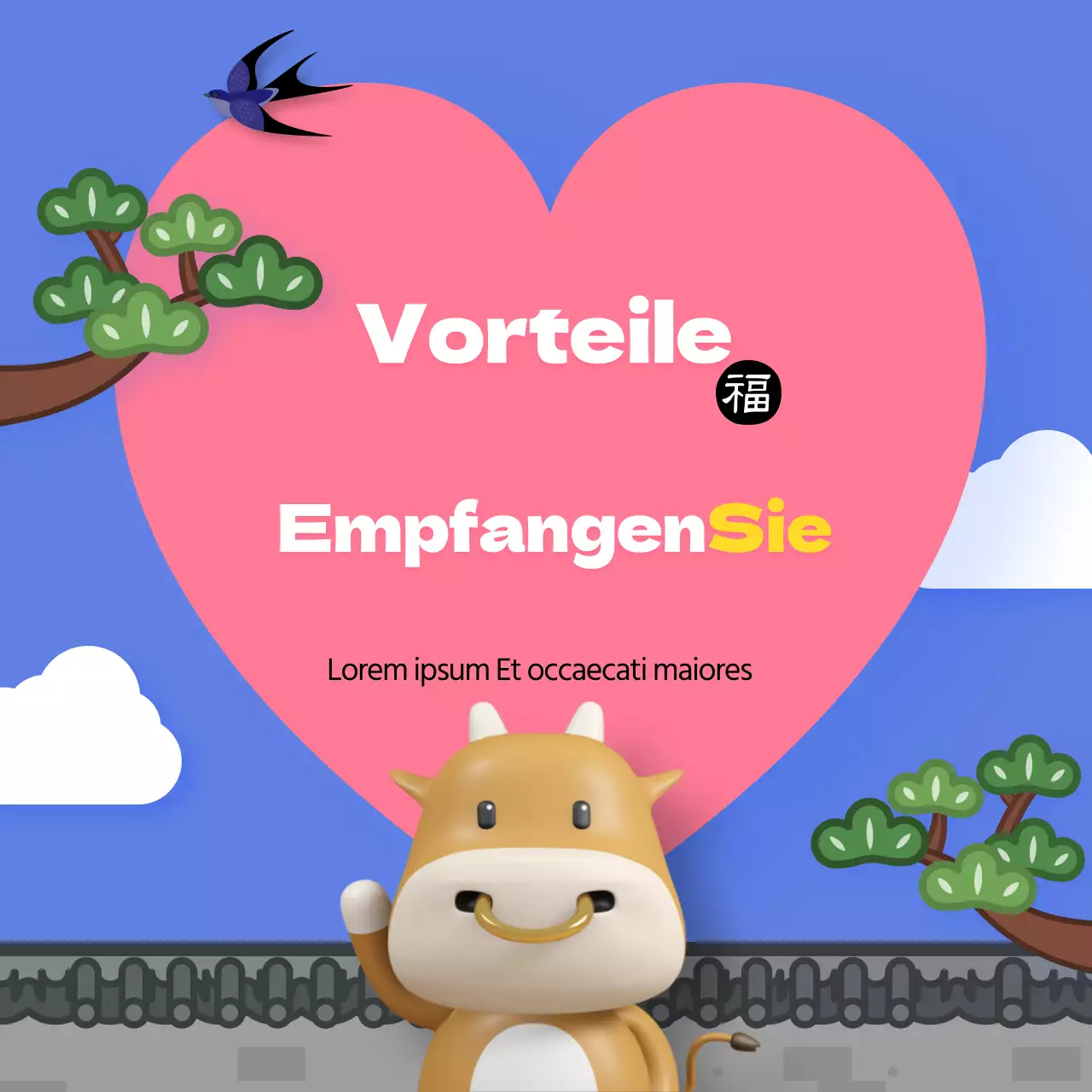 Neujahrstapete Himmel Design mit rosa Herzen