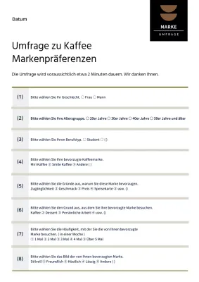 Eine Umfrage über die Präferenzen von Kaffeemarken in Beige