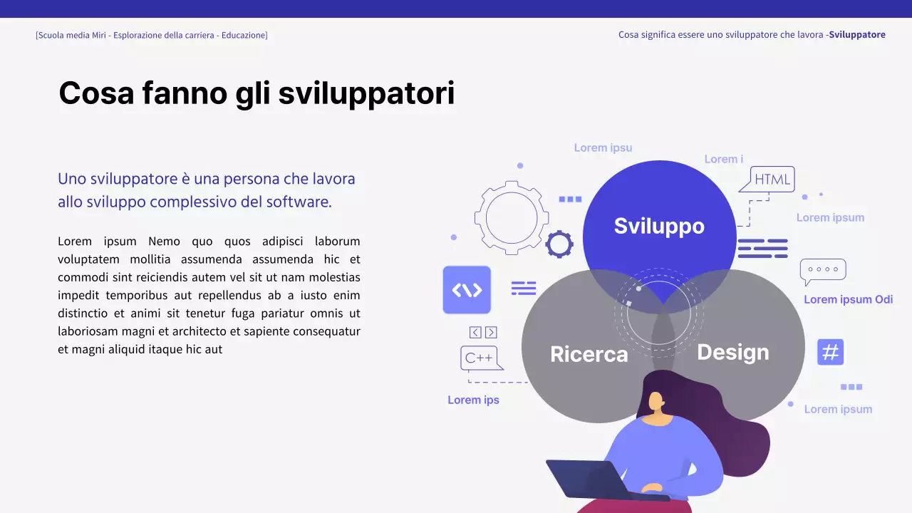 Formazione per l'esplorazione delle carriere degli sviluppatori di colore blu