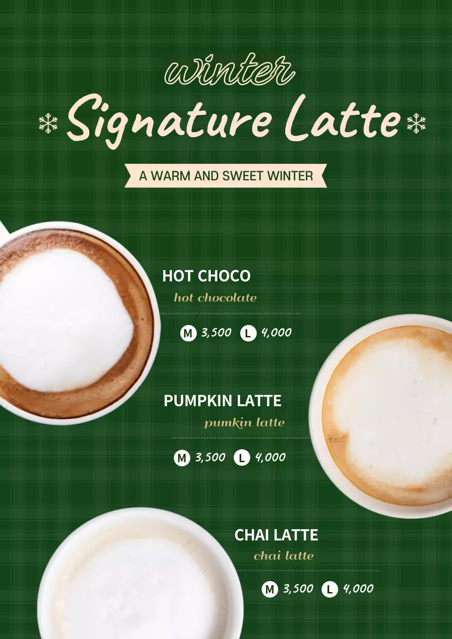 Green Traditional Latte Menu Poster