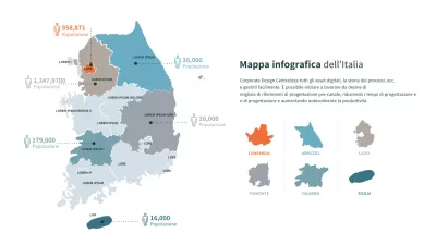 Diagramma della popolazione della Corea del Sud su una mappa della penisola coreana in blu e arancione.