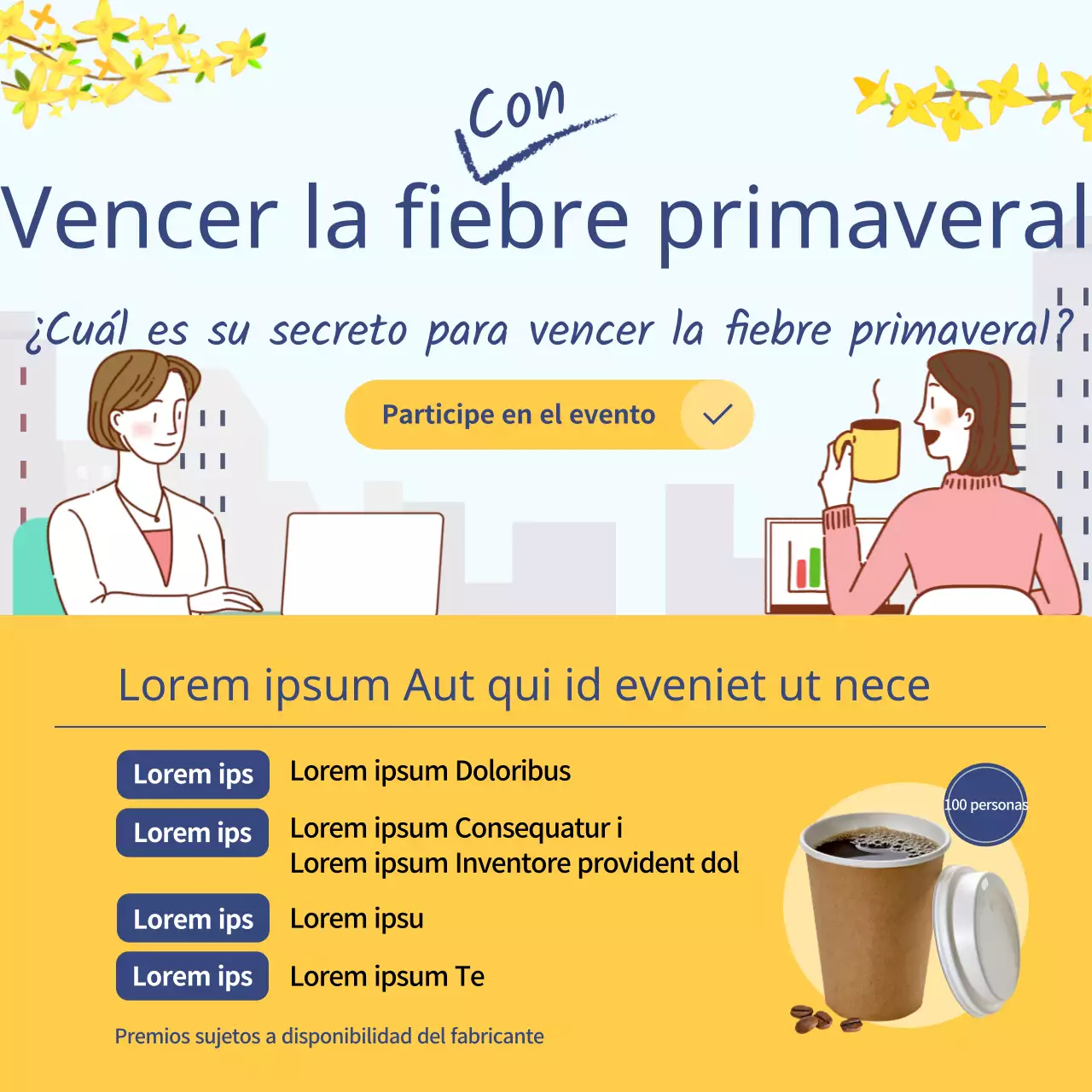 Evento primaveral de ilustración limpia amarilla (plazas en las redes sociales)