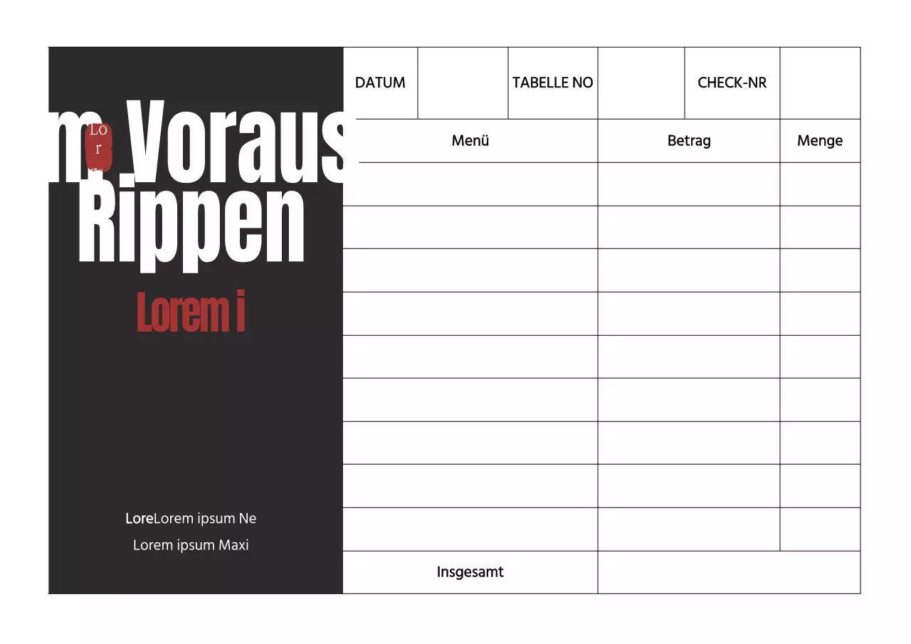Einfaches Konzept Restaurant Bestellformular in schwarz und weiß