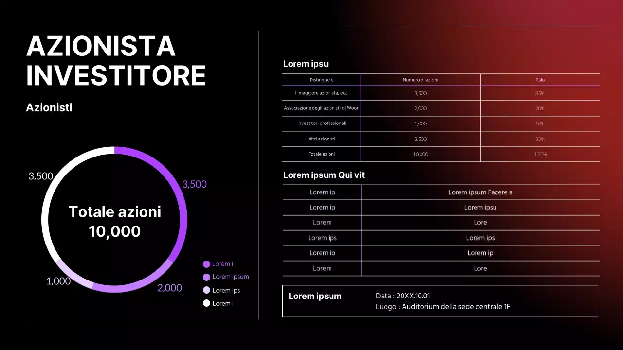 Grafico a torta e tabella aziendale mista con sfumatura nera