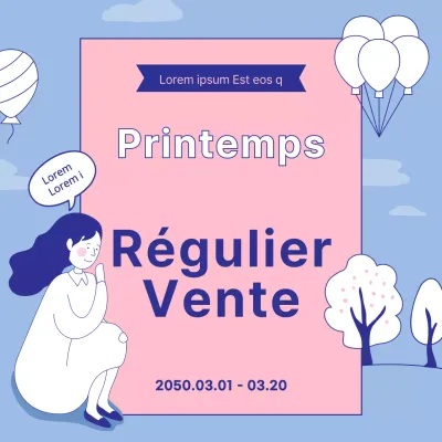 Illustration linéaire en bleu clair et rose pastel Vente de printemps