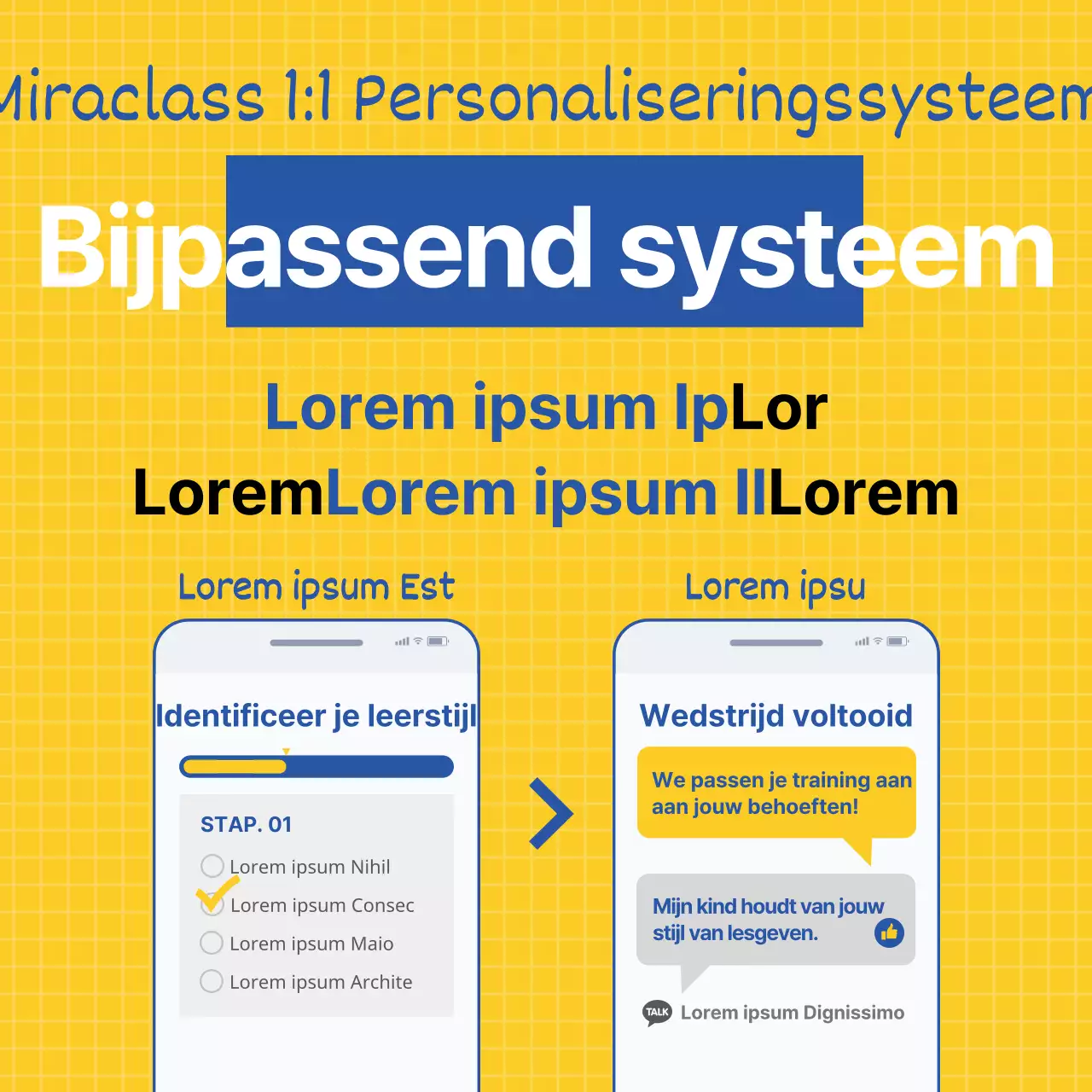 Eenvoudige lijnillustratie in geel en blauw om tips voor het leren van Engels te promoten