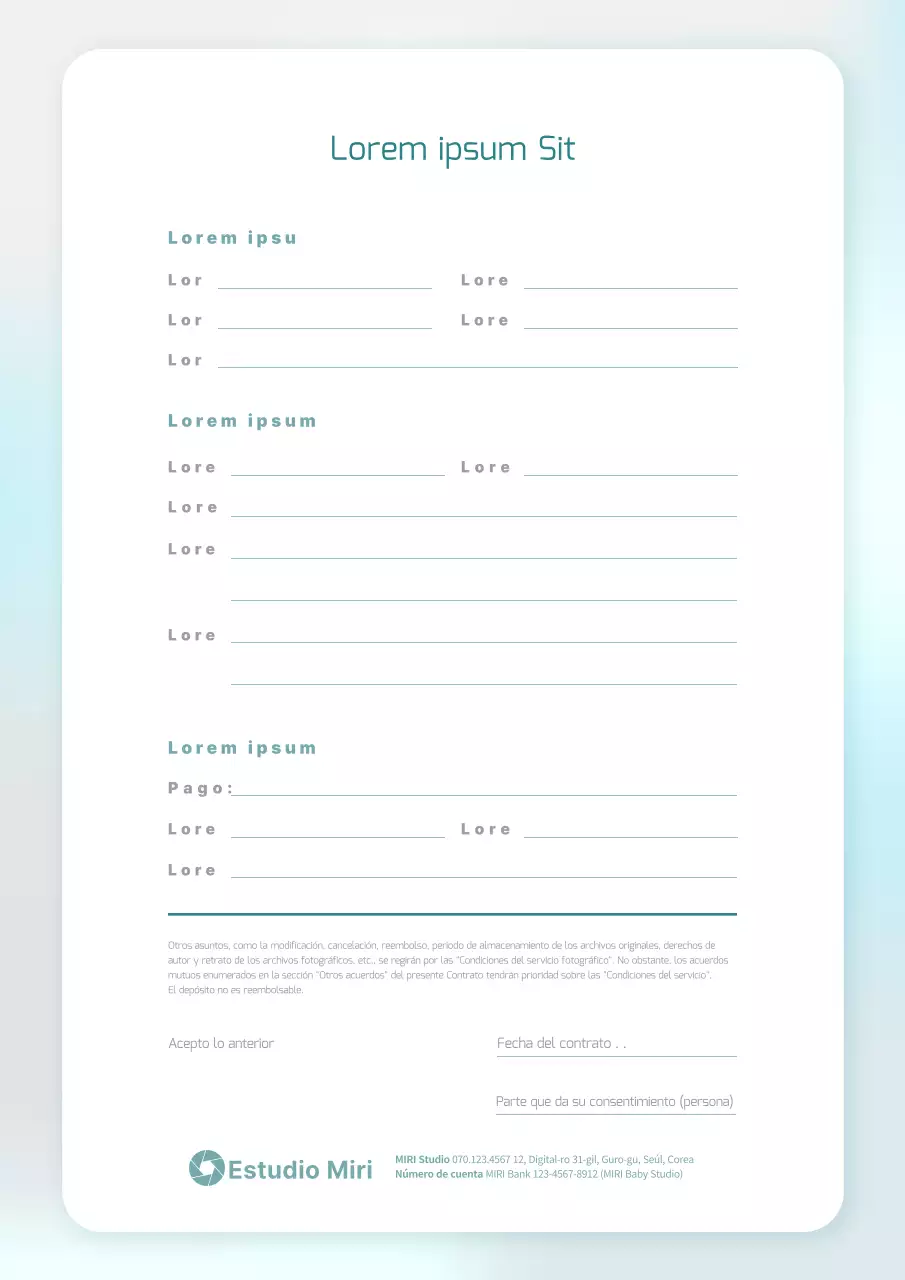 Contrato de rodaje en estudio con un fondo suavemente degradado en colores pastel