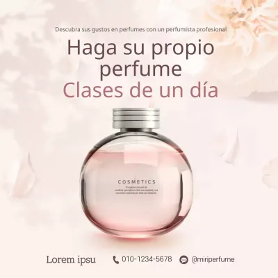 Diseño promocional para una clase de un día sobre la creación de tu propio perfume en tonos rosa claro