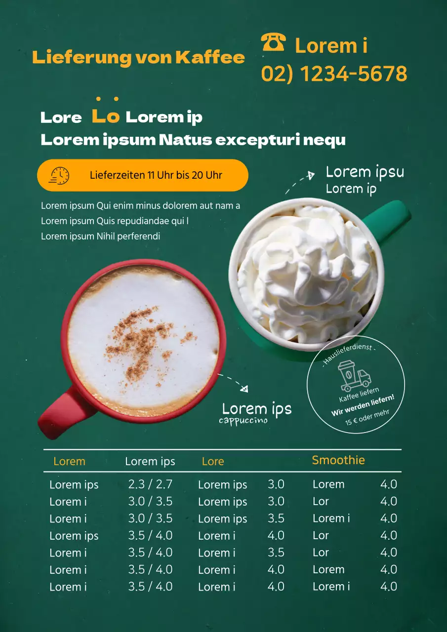 Grünes Foto Cafe Kaffee Lieferung Menü