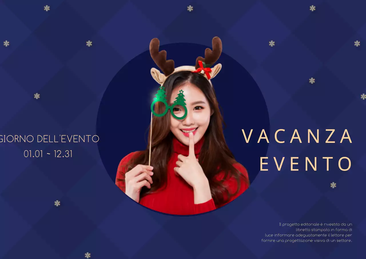 Un'elegante locandina per eventi natalizi in rosso e blu navy