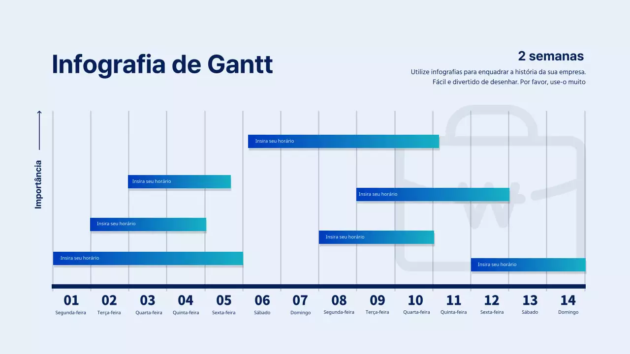 Calendário de duas semanas em azul e azul claro Plano de negócios simples Gráfico de Gantt infográfico