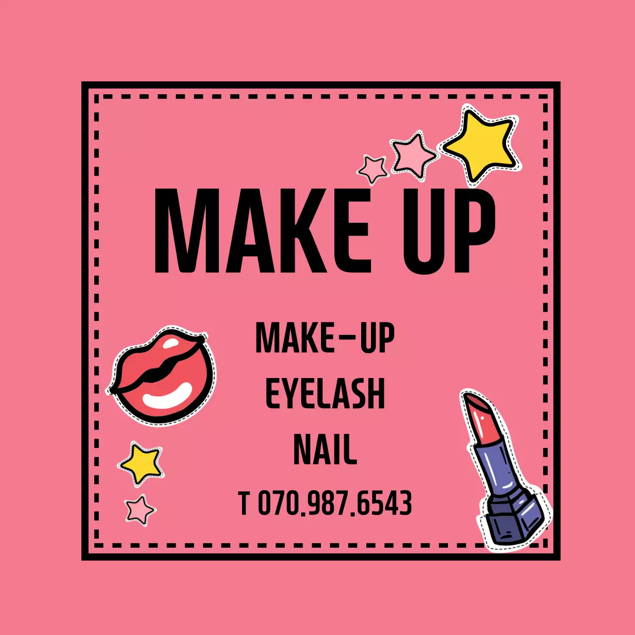 Promosi Rias Wajah Ilustrasi Retro Merah Muda Kuning