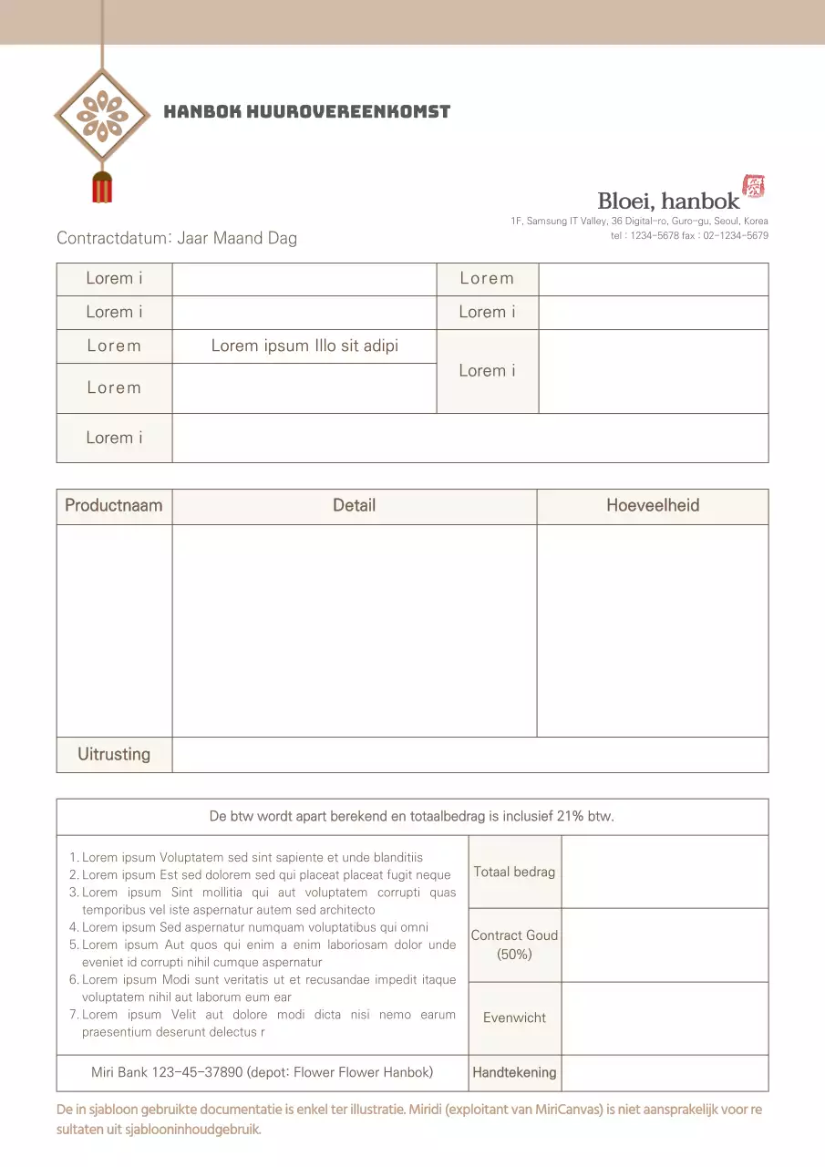 beige hanbok huurovereenkomst hanbok verhuur winkel kleding hanbok zakelijk document