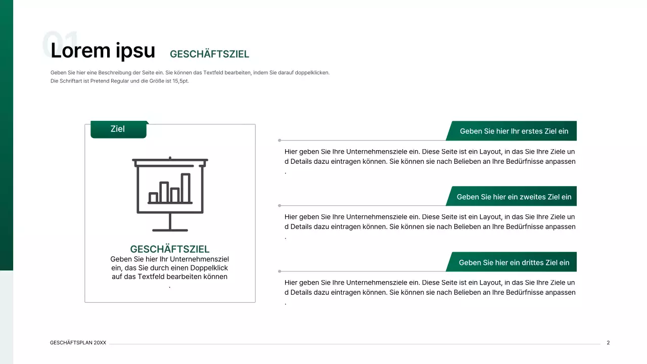 Präsentationsmappe für einen Geschäftsplan mit einem Indexkonzept in Grün mit Farbverlauf
