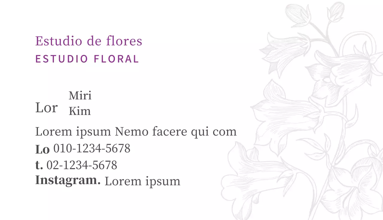 Tarjeta de visita del estudio floral ilustrado morado