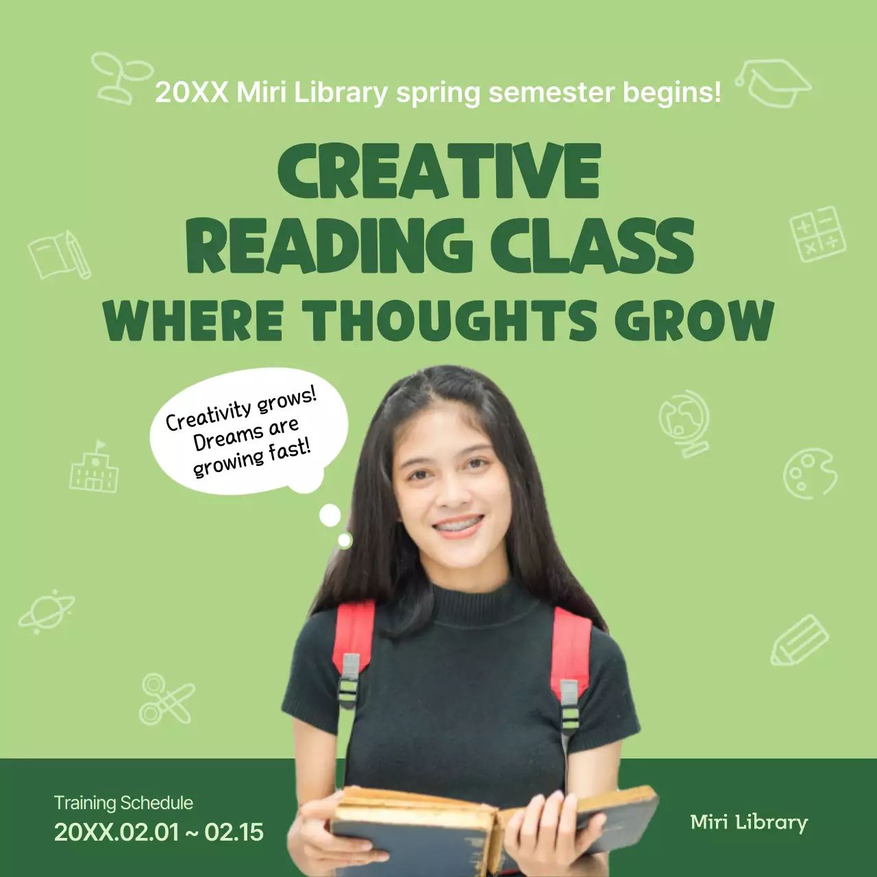 Green Modern Reading Class Promotion Social Media Post