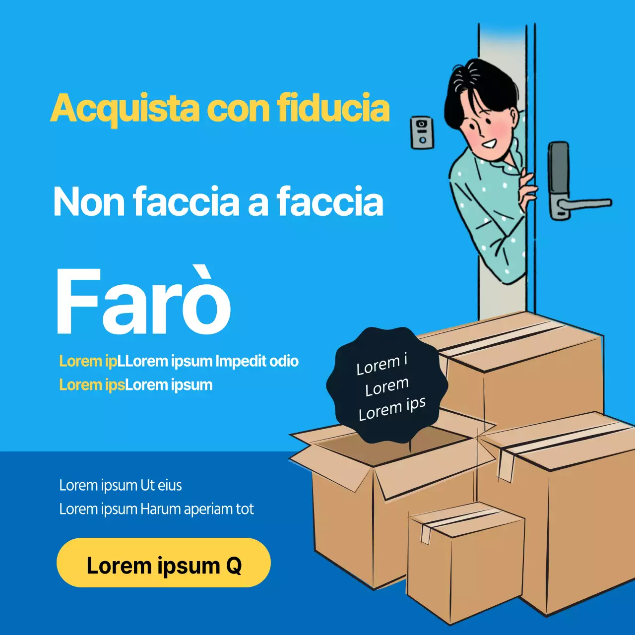 Blu, pulito e ordinato, senza contatto, consegna sicura degli acquisti