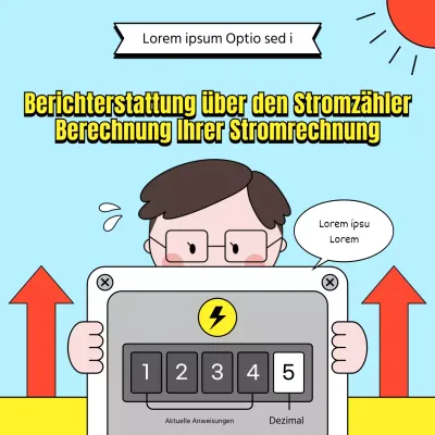 Stromzähler mit niedlichen Illustrationen in Hellblau Tipps zur Berechnung Ihrer Stromrechnung