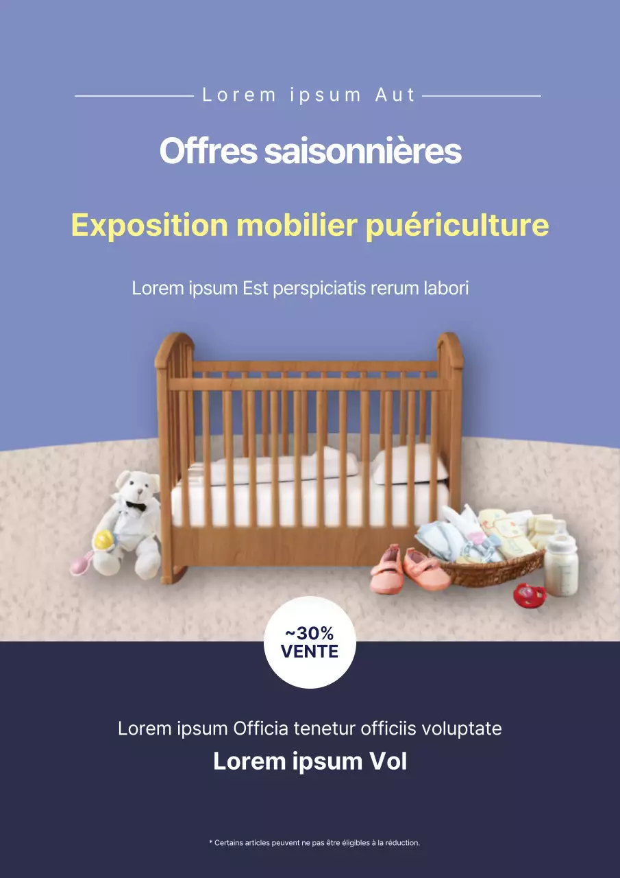 Webposter pour un événement promouvant des meubles d'intérieur bleu marine pour enfants