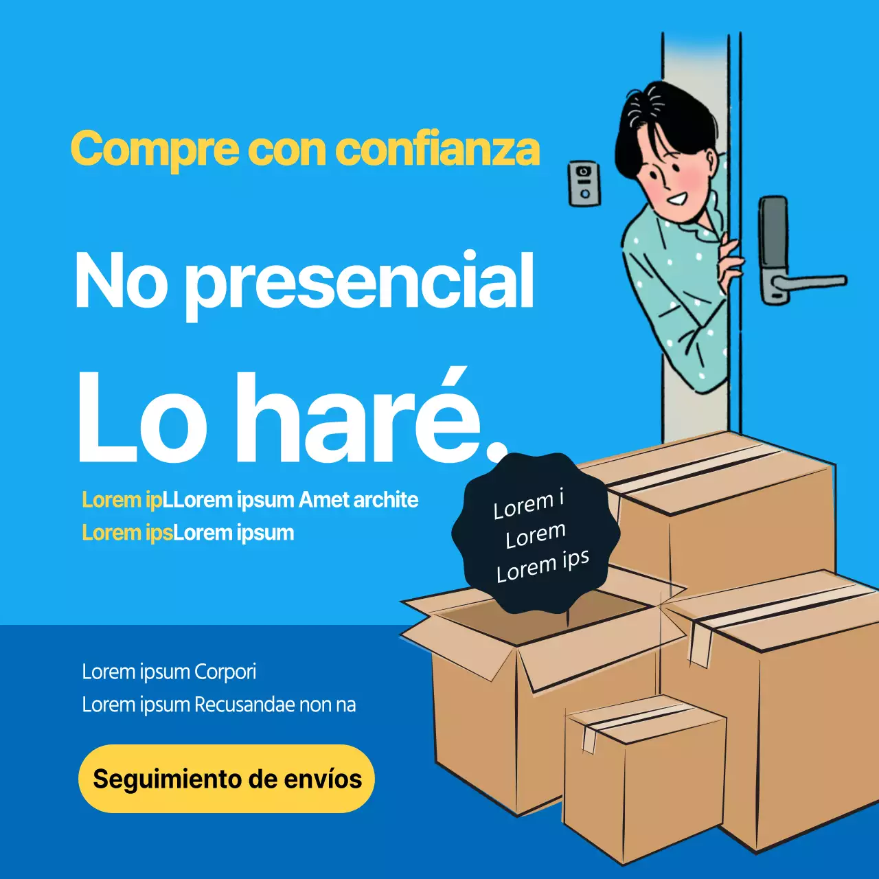 Azul, ordenado, sin contacto, entrega segura de las compras