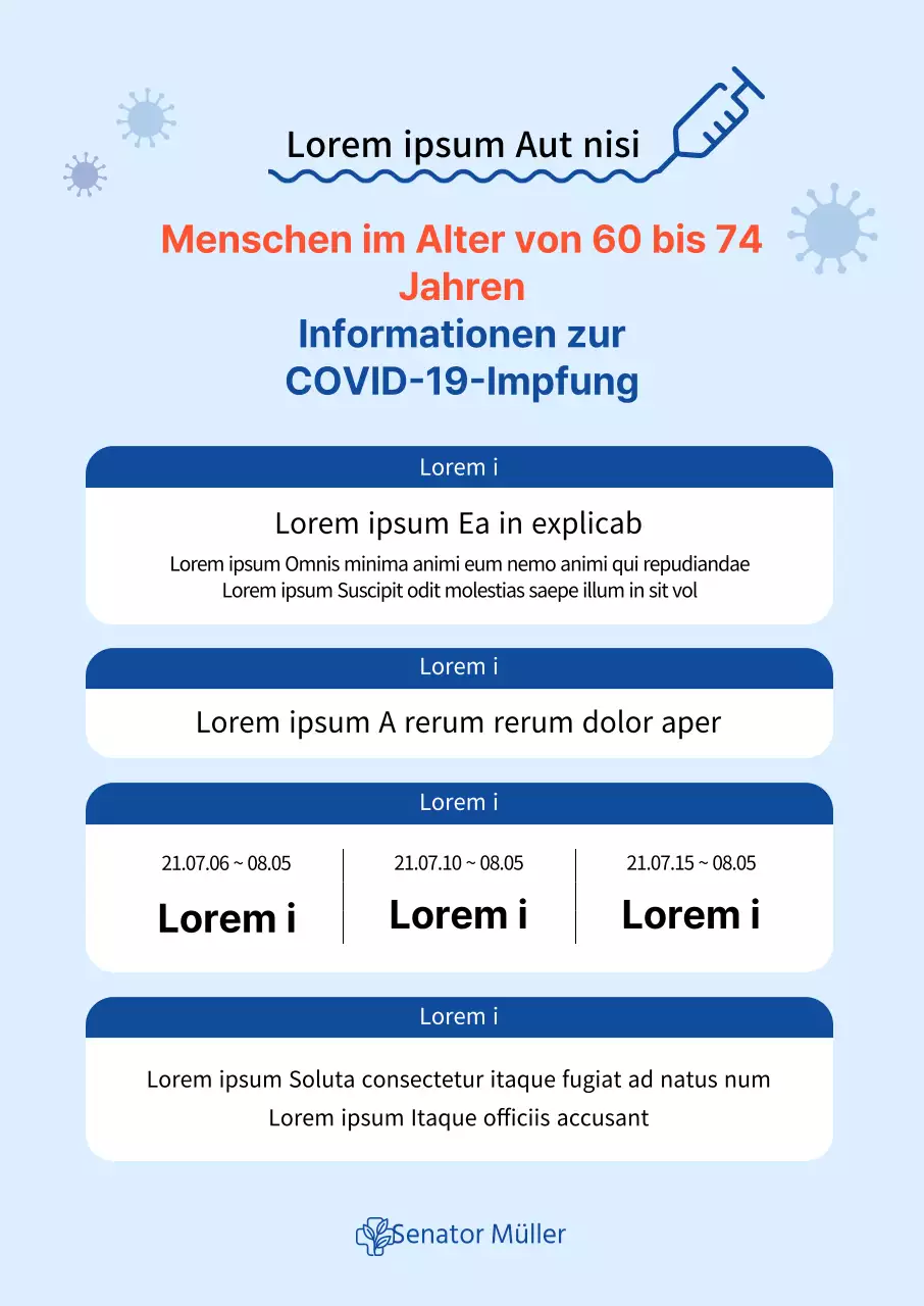 Vertikales Poster zur Coronavirus-Impfung mit einer Tabelle in Blautönen