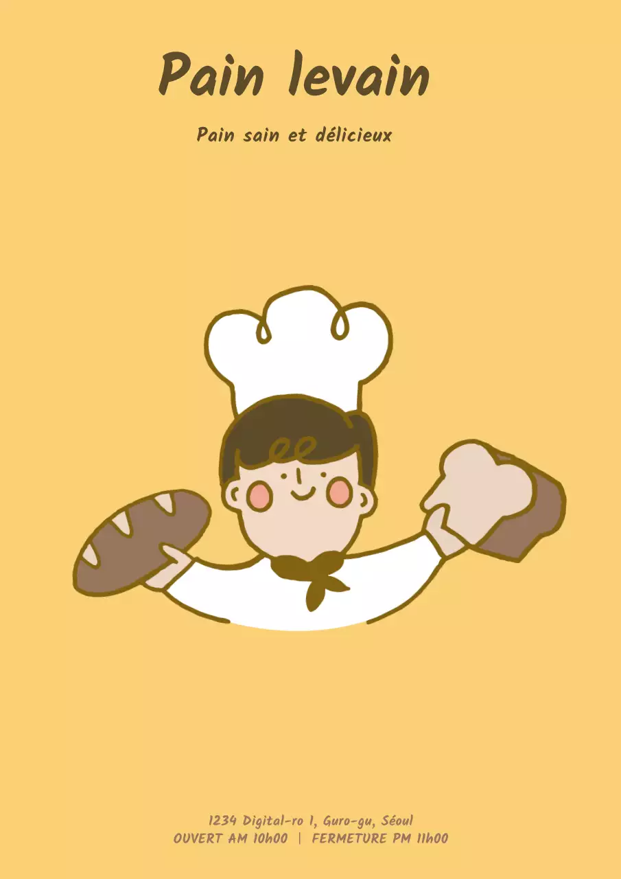 Menu promotionnel de pain au levain jaune mignon