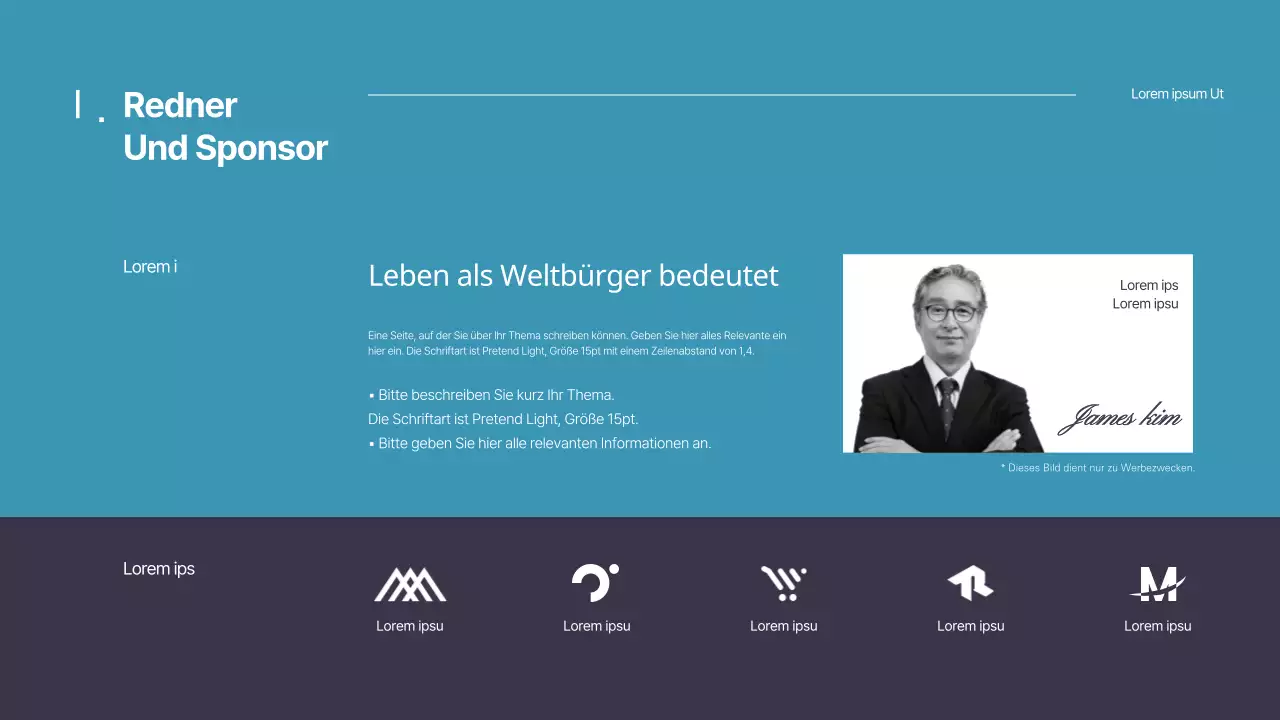 Schlichte blaue und marineblaue Präsentation für eine UN-Konferenz