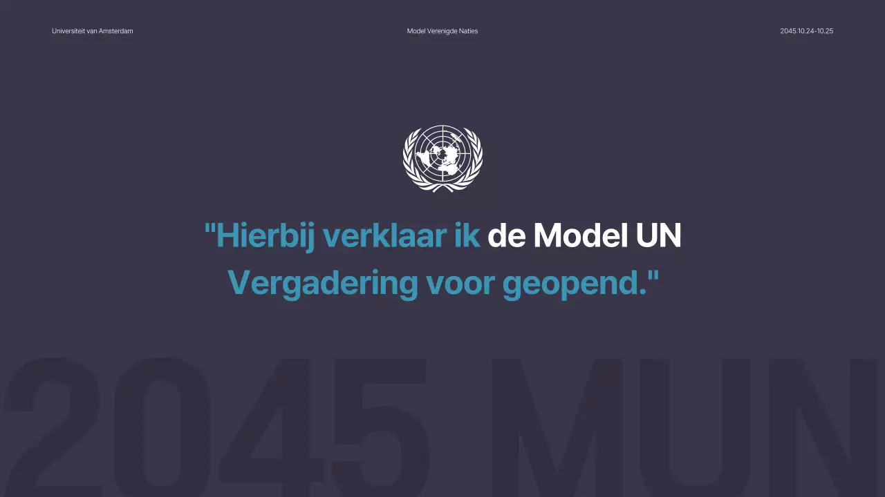 Eenvoudige blauwe en marineblauwe namaak VN-conferentiepresentatie