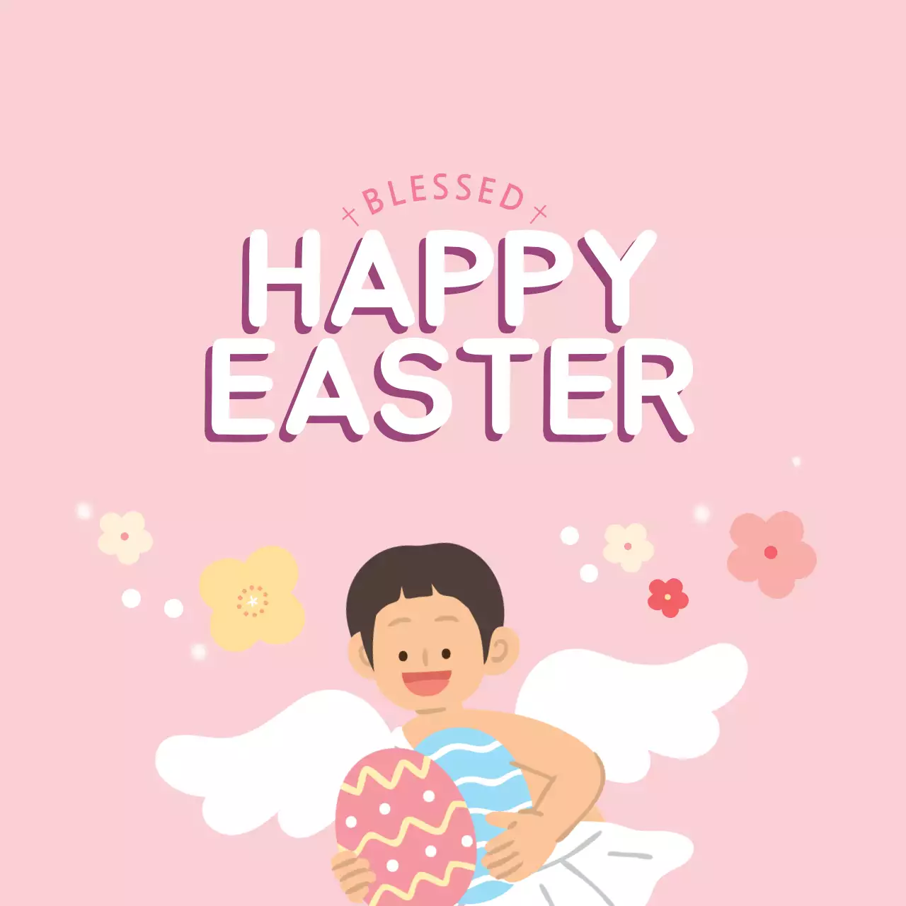 ピンクのイラストかわいい教会のイースターラベル