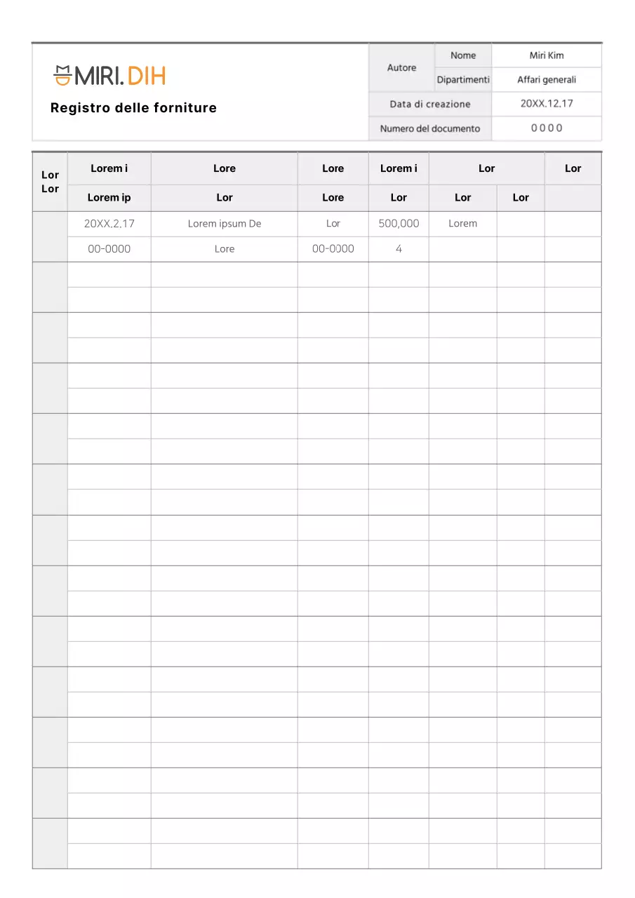 Documentazione semplice del registro delle forniture