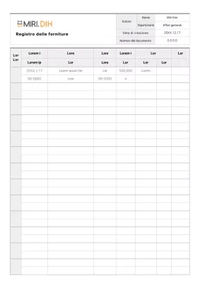 Documentazione semplice del registro delle forniture