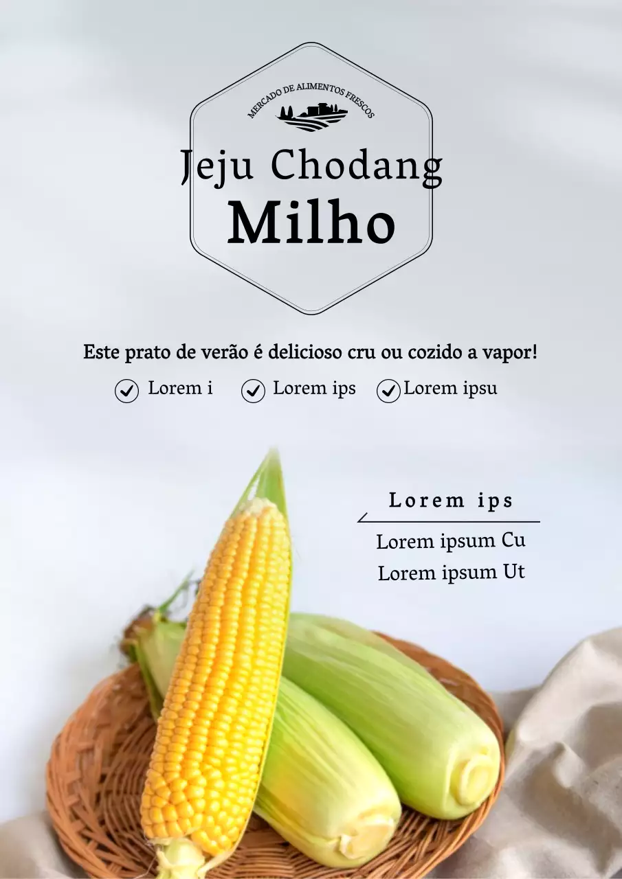 Cartaz cinzento e simples a promover o desconto no preço do milho de verão