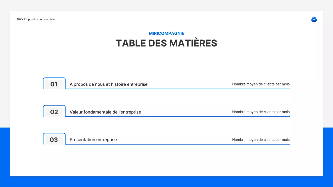 Kit de présentation de propositions commerciales propre et intuitif en bleu et gris clair