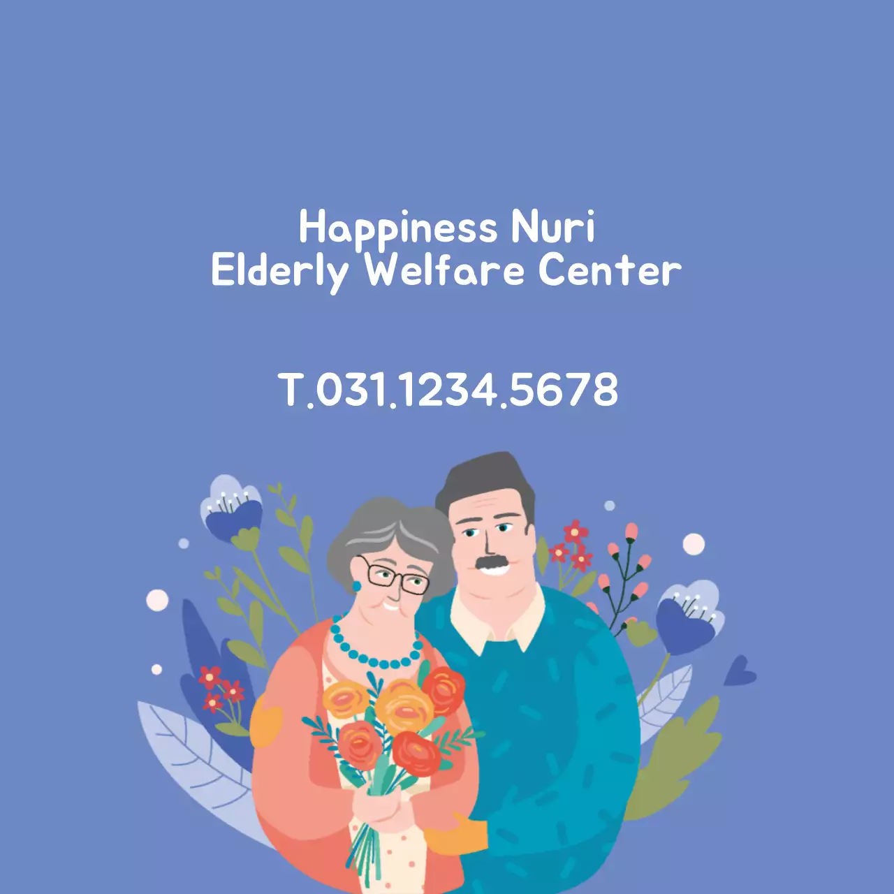Blue illustration promoting a senior welfare center
