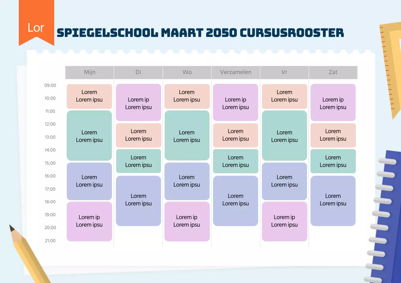 Schoolrooster met lichtblauwe schrijfwaren